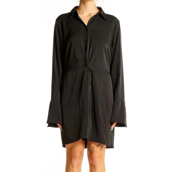 Abercrombie & Fitch Black Twist Front Button Up Shirt Dress Small Quiet Luxury - Picture 1 of 9